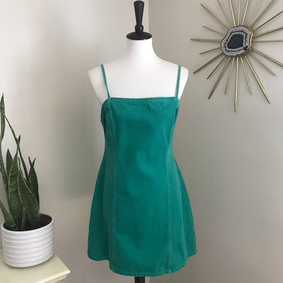 BDG Dresses & Skirts - BDG Green A-line Mini Jean Dress Spaghetti Straps